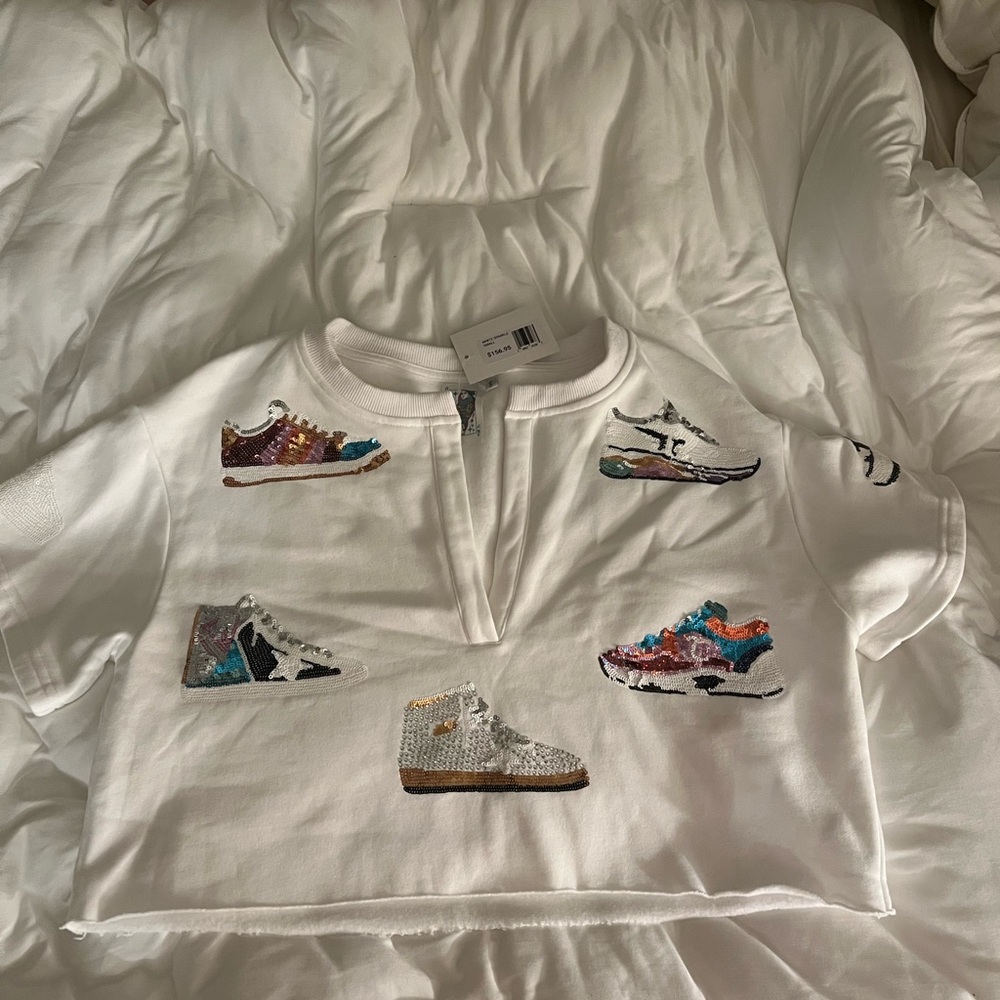 QUEEN OF SPARKLES White Top with Colorful Sequin Sneakers